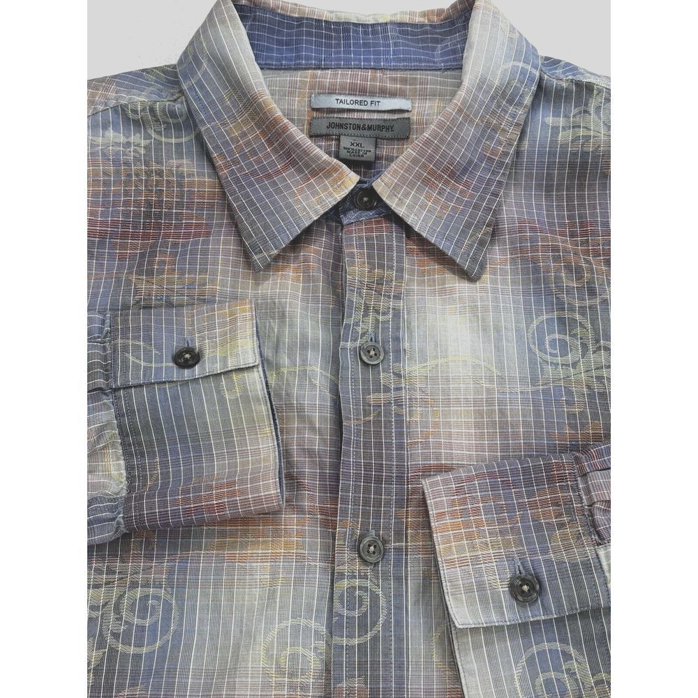 Johnston Murphy Button Front Shirt Men XXL‎ Plaid Floral Graphic Long Sleeve